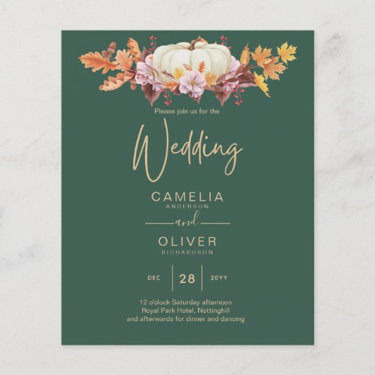 BUDGET All-in-1 Herbst Pumpkin Green Gold Wedding Flyer (Vorne)