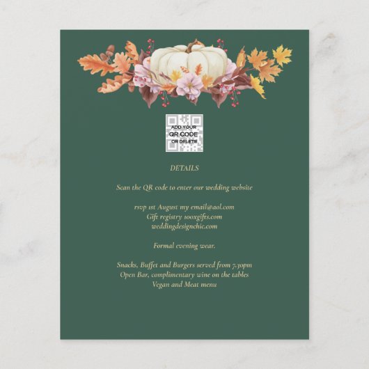 BUDGET All-in-1 Herbst Pumpkin Green Gold Wedding Flyer (Hinten)