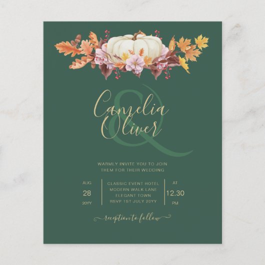 BUDGET All-in-1 Herbst Pumpkin Green Gold Wedding Flyer (Vorne)