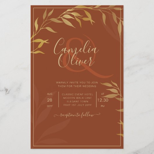 Budget All-in-1 Rustic Terracotta GOLD Wedding Flyer (Vorne)