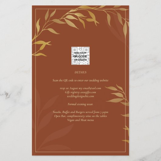 Budget All-in-1 Rustic Terracotta GOLD Wedding Flyer (Hinten)