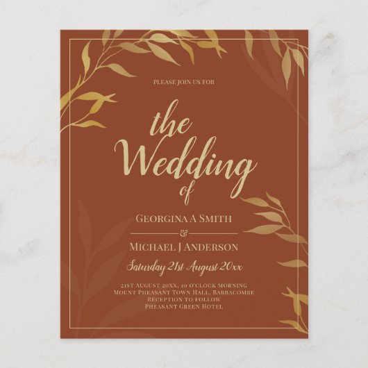 Budget All-in-1 Rustic Terracotta GOLD Wedding Flyer (Vorne)