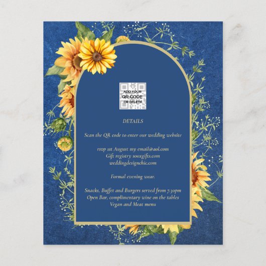 BUDGET All-in-1 Rustikale Sonnenblumen BLAU Hochze (Rückseite)