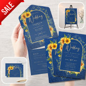 BUDGET All-in-1 Rustikale Sonnenblumen BLAU Hochze Postkarte