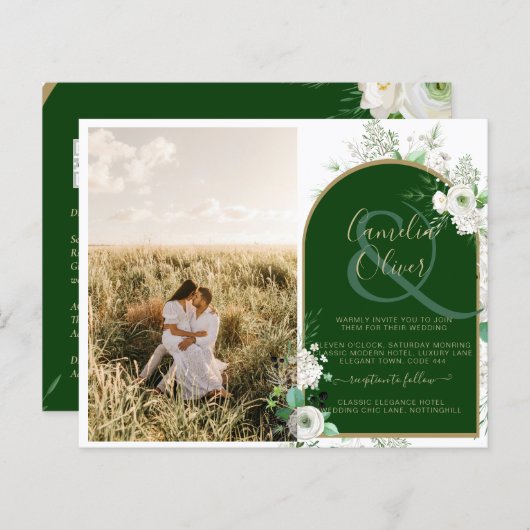 Budget All-in-1 White Roses Green Wedding QR Code (Vorne/Hinten)