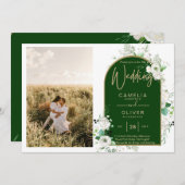 Budget All-in-1 White Roses Green Wedding QR Code Einladung (Vorne/Hinten)