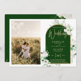 Budget All-in-1 White Roses Green Wedding QR Code Einladung