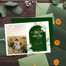 Budget All-in-1 White Roses Green Wedding QR Code Einladung