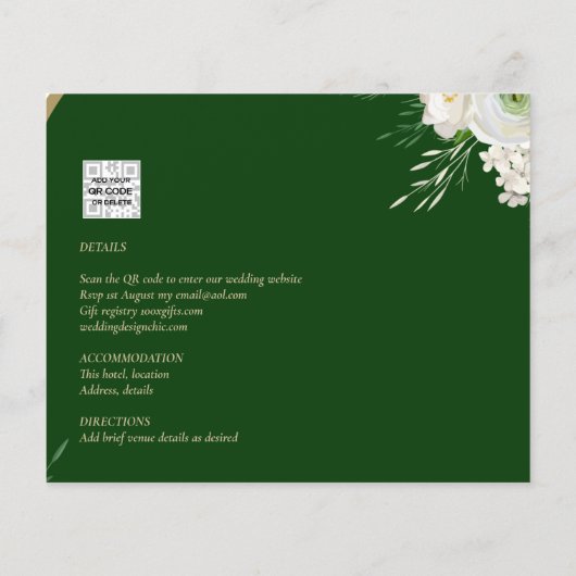 Budget All-in-1 White Roses Green Wedding QR Code Flyer (Hinten)