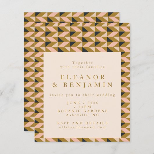 Budget All-in-One Art Deco Gold Hochzeit Einladung (Vorne/Hinten)