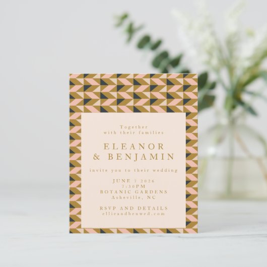 Budget All-in-One Art Deco Gold Hochzeit Einladung (Stehend Vorderseite)