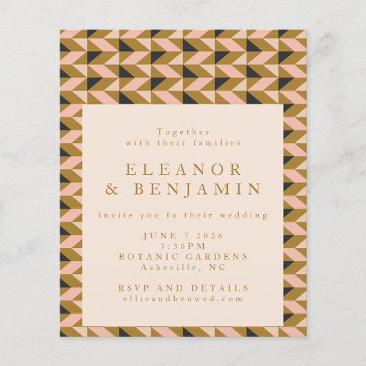 Budget All-in-One Art Deco Gold Hochzeit Einladung (Vorderseite)