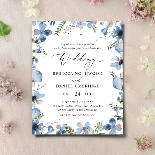 Budget All-in-One Dusty Blue Wedding Einladung