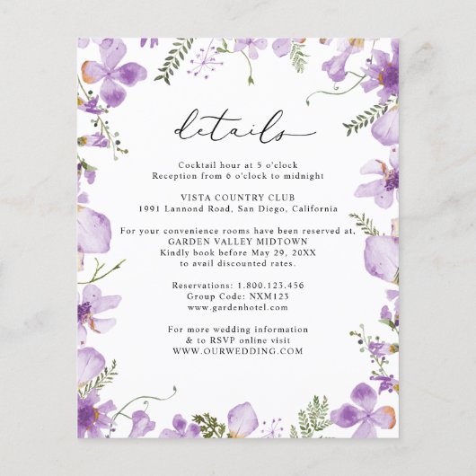 Budget All-in-one Lavender Wedding Einladung (Rückseite)
