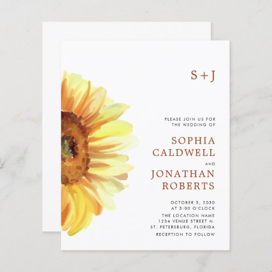 Budget Alles in einer Sonnenblume Moderne Hochzeit (Vorne/Hinten)