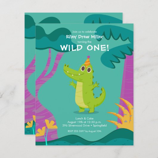Budget Alligator Kindergeburteneinladungen (Vorne/Hinten)