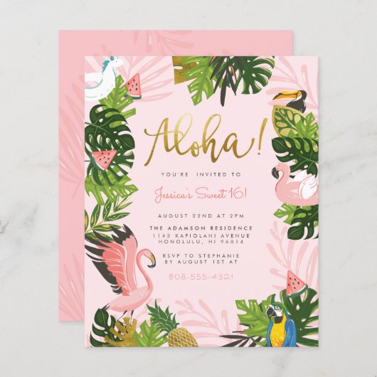 Budget Aloha Hawaii Tropical Gold Geburtstagsparte (Vorne/Hinten)