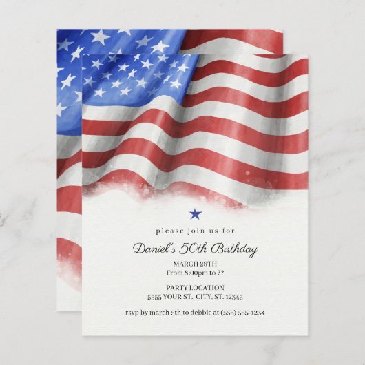 Budget American Flag Birthday Party Einladungen (Vorne/Hinten)