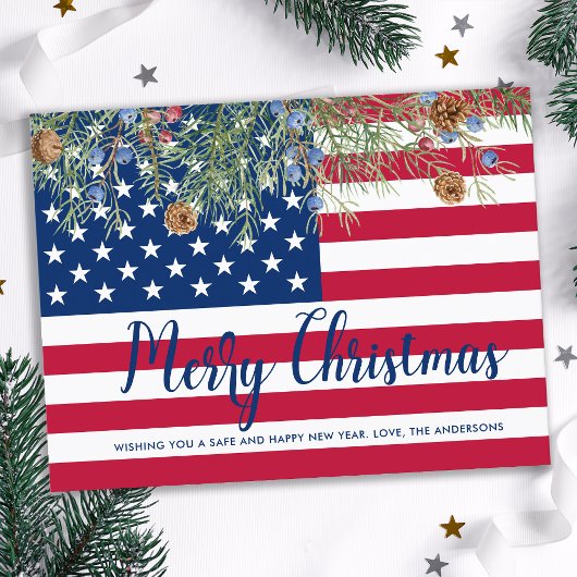 Budget American Flag Militär Weihnachten Patriotic Postkarte