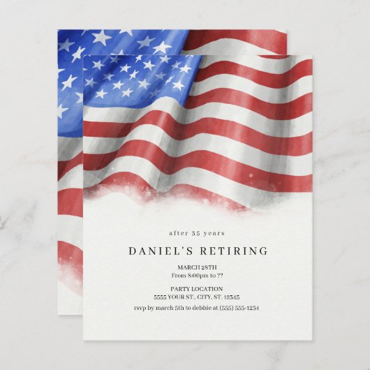 Budget American Flag Retirement Party Einladungen (Vorne/Hinten)