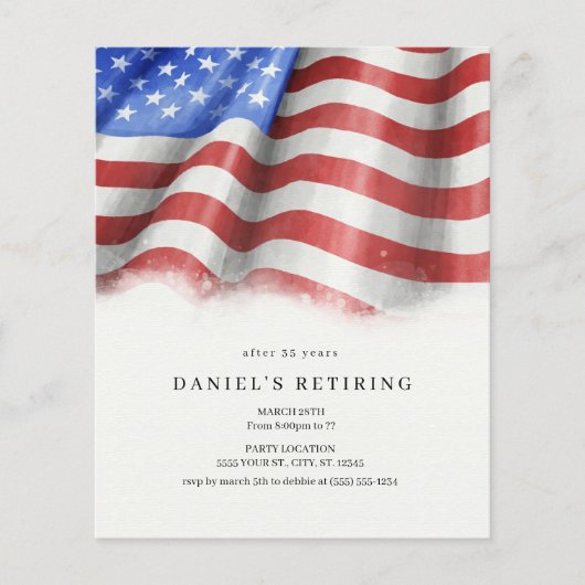 Budget American Flag Retirement Party Einladungen (Vorderseite)