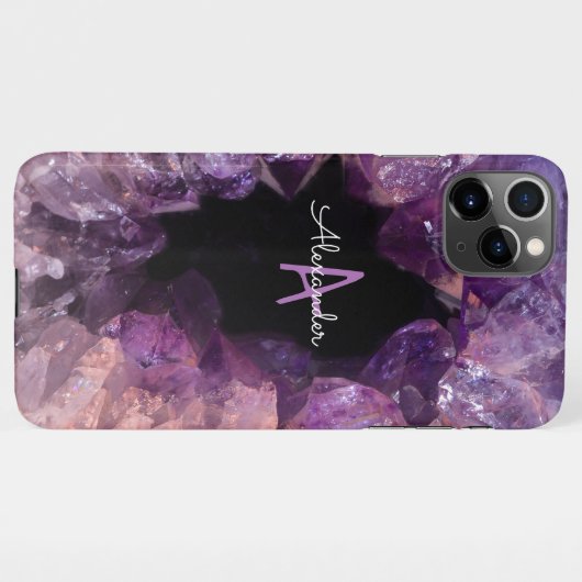 Budget Amethyst Crystal Agate Mit Monogramm Pink iPhone Hülle (Rückseite (Horizontal))