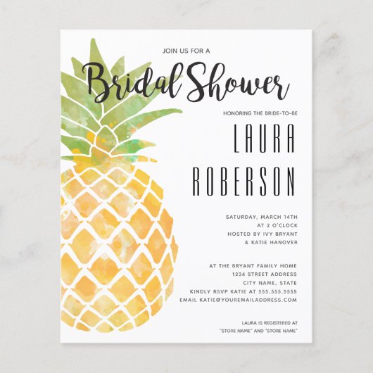 Budget Ananas Brautdusche Einladung (Vorderseite)