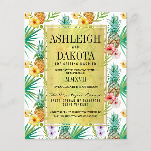 Budget Ananas und Hibiskus Hochzeit in Urlaubsort (Vorderseite)
