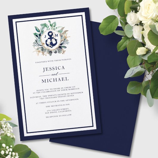 Budget Anchor Greenery Navy Einladung zur Hochzeit
