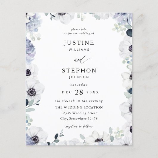 Budget Anemone & Eukalyptus Winter Floral Wedding Flyer (Vorne)