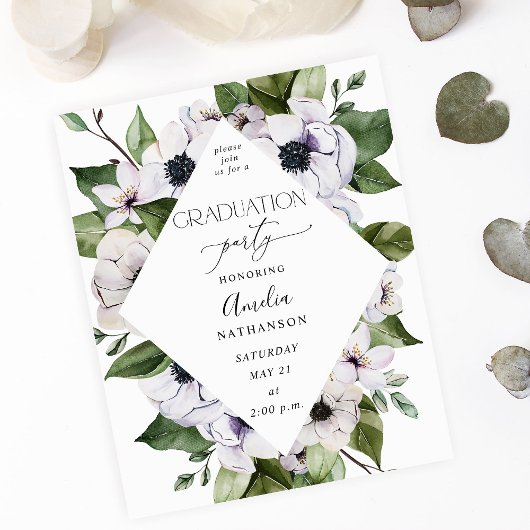 Budget Anemone White Floral Graduation Party Flyer