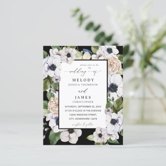 Budget Anemone White Floral Wedding - Black (Stehend Vorderseite)