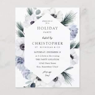 Budget Anemone Winter White Floral Holiday Party Flyer