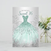 Budget Aqua Dress Sweet 16 Einladung (Stehend Vorderseite)