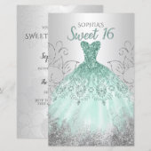 Budget Aqua Dress Sweet 16 Einladung (Vorne/Hinten)