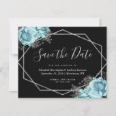 Budget Aqua Floral Black Wedding Save the Date (Vorderseite)