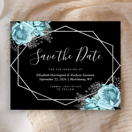 Budget Aqua Floral Schwarze Hochzeit Termin merken
