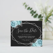 Budget Aqua Floral Schwarze Hochzeit Termin merken (Stehend Vorderseite)