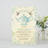 Budget Aqua Ivory Vintag Bridal Tea Einladung (Stehend Vorderseite)