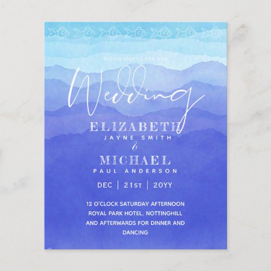 BUDGET Aqua Ocean Wedding Invite Beach Destination (Vorderseite)