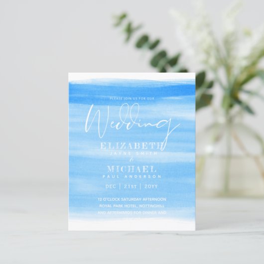 BUDGET Aqua Ocean Wedding Invite Beach Destination (Stehend Vorderseite)