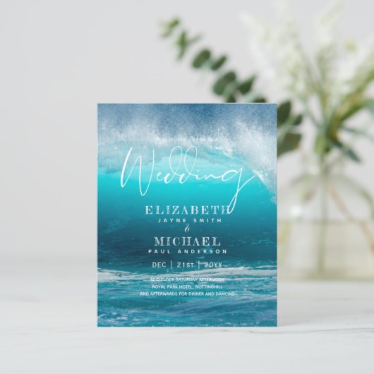 BUDGET Aqua Ocean Wedding Invite Beach Destination (Stehend Vorderseite)