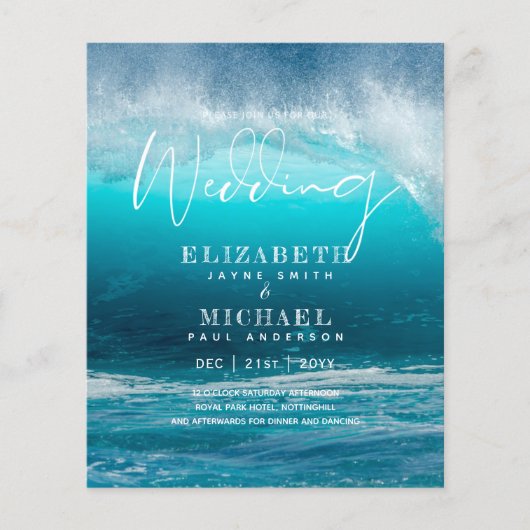 BUDGET Aqua Ocean Wedding Invite Beach Destination (Vorderseite)