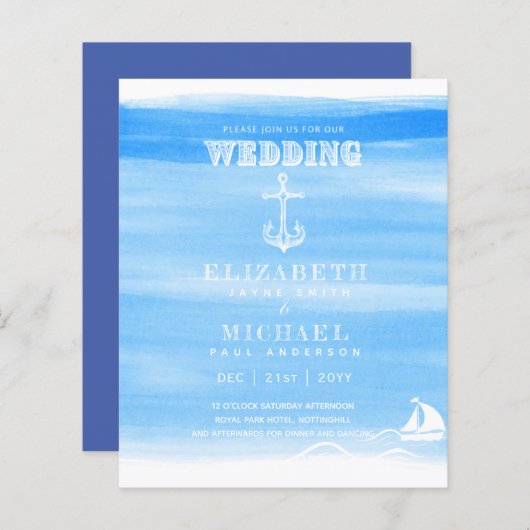 BUDGET Aqua Ocean Wedding Invite Beach Destination (Vorne/Hinten)
