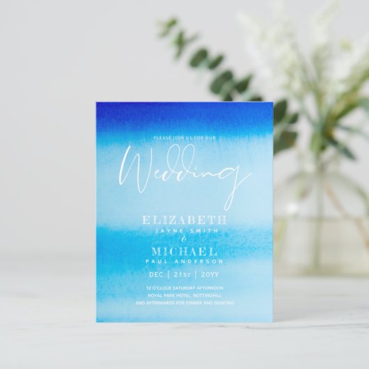 BUDGET Aqua Ocean Wedding Invite Beach Destination (Stehend Vorderseite)