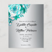 Budget Aqua Rose auf elegante Silver Wedding Einla Flyer (Vorne)