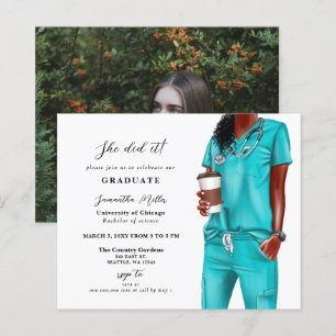 Budget Aqua Scrubs Nurse Foto Abschluss Einladung