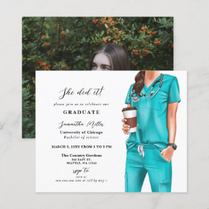 Budget Aqua Scrubs Nurse Foto Abschluss Einladung
