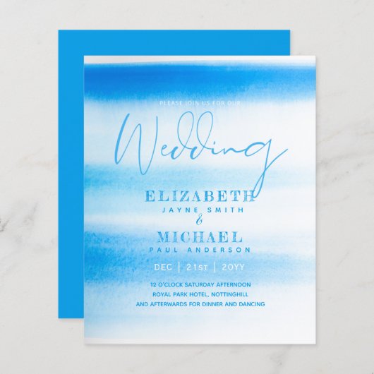 BUDGET Aqua Watercolor Hochzeit einladen Ocean Bea (Vorne/Hinten)