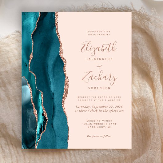 Budget Aquamarin Agate Rose Gold Blush Wedding Ein
